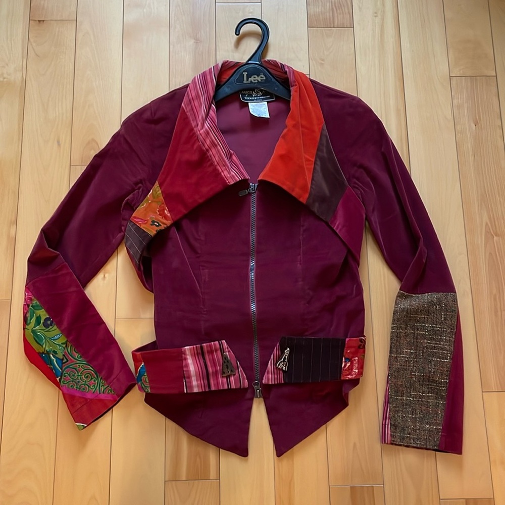 Myco Anna small magenta Patchwork Jacket with Plaid Accents